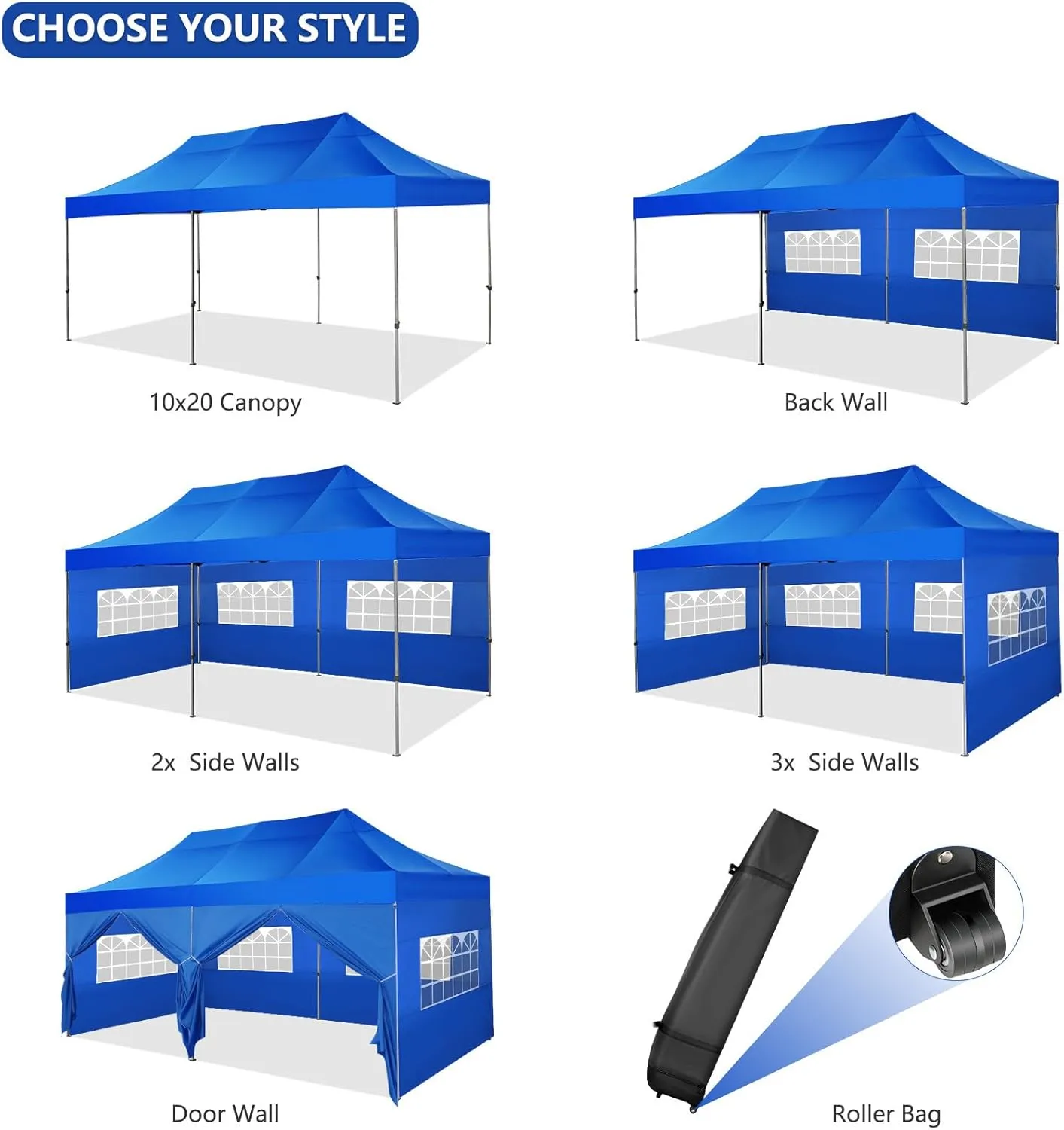COBIZI Pop up Canopy Tent 10x20 Heavy Duty Gazebo with 6 Sidewalls, UPF 50  All Weather Waterproof Commercial Outdoor Wedding Party Tents Canopy with Roller Bag, Blue