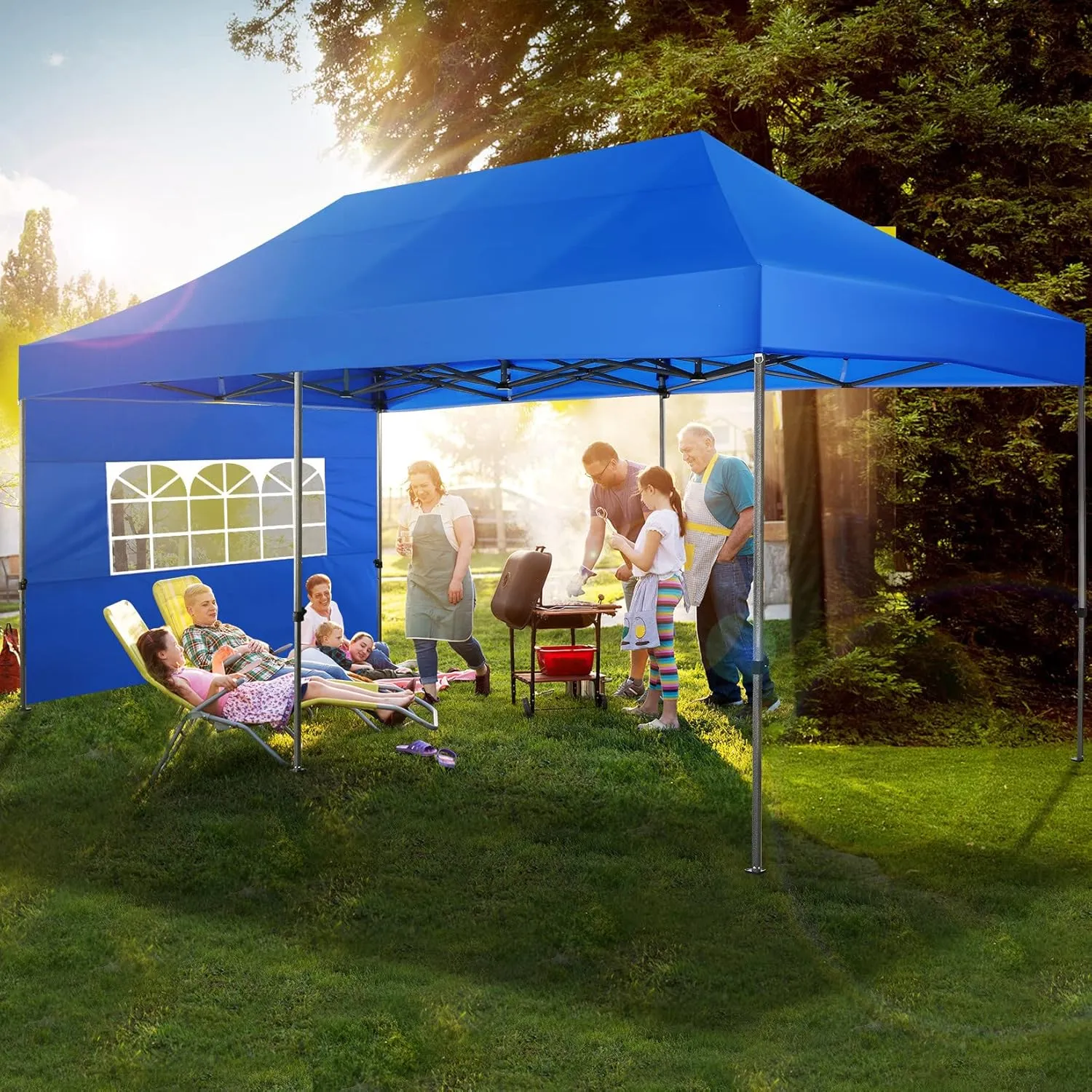 COBIZI Pop up Canopy Tent 10x20 Heavy Duty Gazebo with 6 Sidewalls, UPF 50  All Weather Waterproof Commercial Outdoor Wedding Party Tents Canopy with Roller Bag, Blue