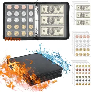 Coin Collection Book Holder for Collectors, 520 Pockets Fireproof Coins Collecting Album & 36 Sleeves Money Storage Case for Coin Currency Collection Supplies, Bill, Pennies, Quarters, Stamp
