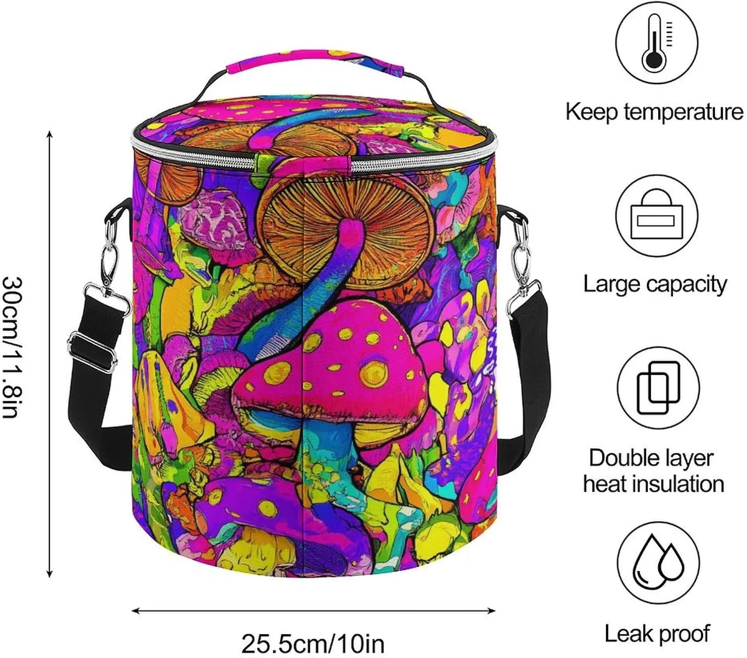 Collapsible Trippy Mushroom Magic Art Lunch Backpack for Women, Large Capacity Cooler Bag for Camping Picnic Lunch Travel Outdoor Beach