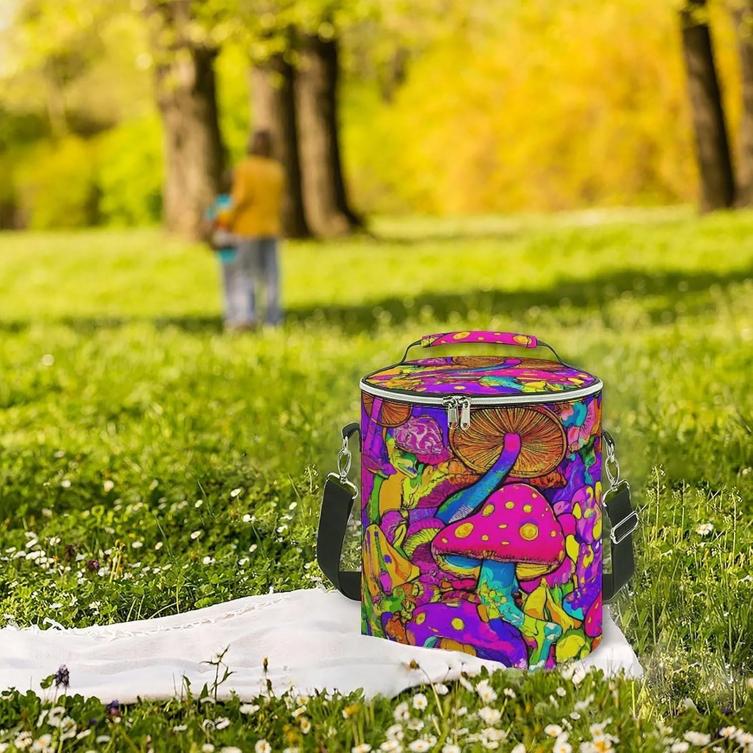 Collapsible Trippy Mushroom Magic Art Lunch Backpack for Women, Large Capacity Cooler Bag for Camping Picnic Lunch Travel Outdoor Beach