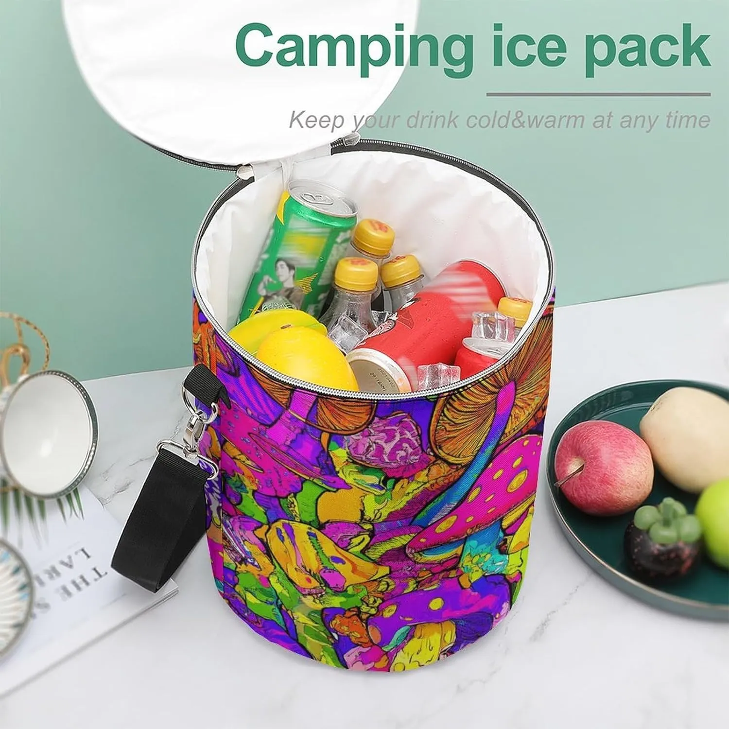 Collapsible Trippy Mushroom Magic Art Lunch Backpack for Women, Large Capacity Cooler Bag for Camping Picnic Lunch Travel Outdoor Beach