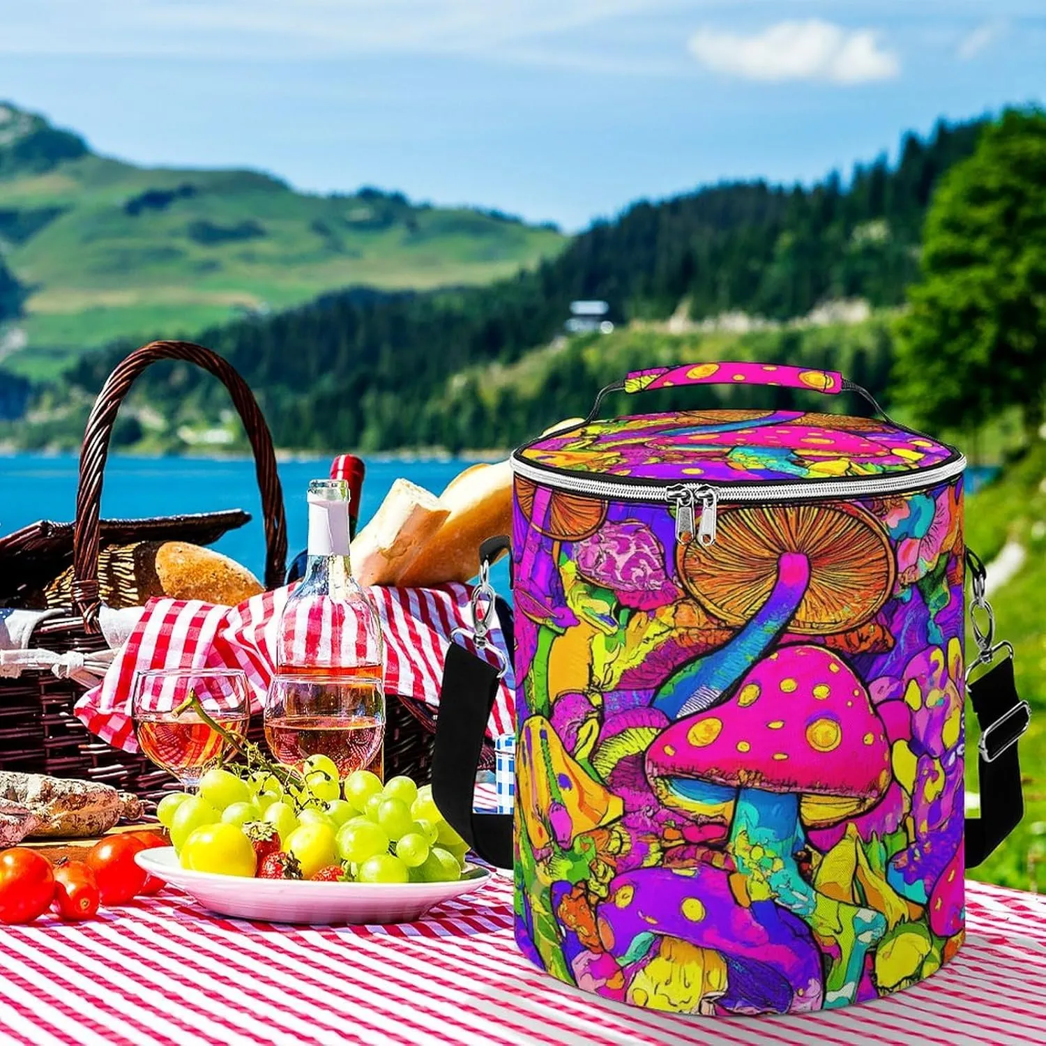 Collapsible Trippy Mushroom Magic Art Lunch Backpack for Women, Large Capacity Cooler Bag for Camping Picnic Lunch Travel Outdoor Beach