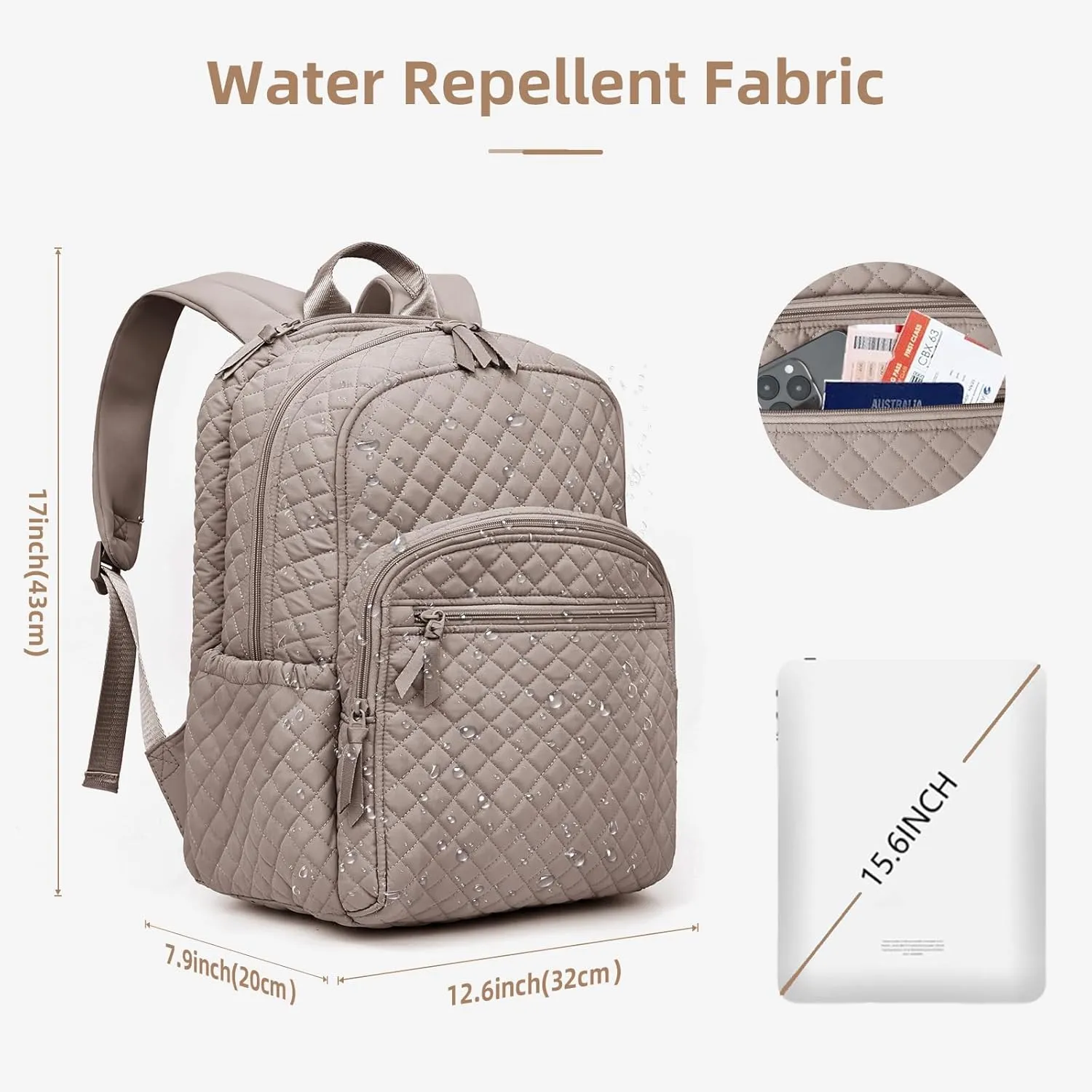 College Laptop Backpack, Travel Backpack for Women, Quilted Casual Daypack, Waterproof Bookbag for 15.6 Inch Laptop