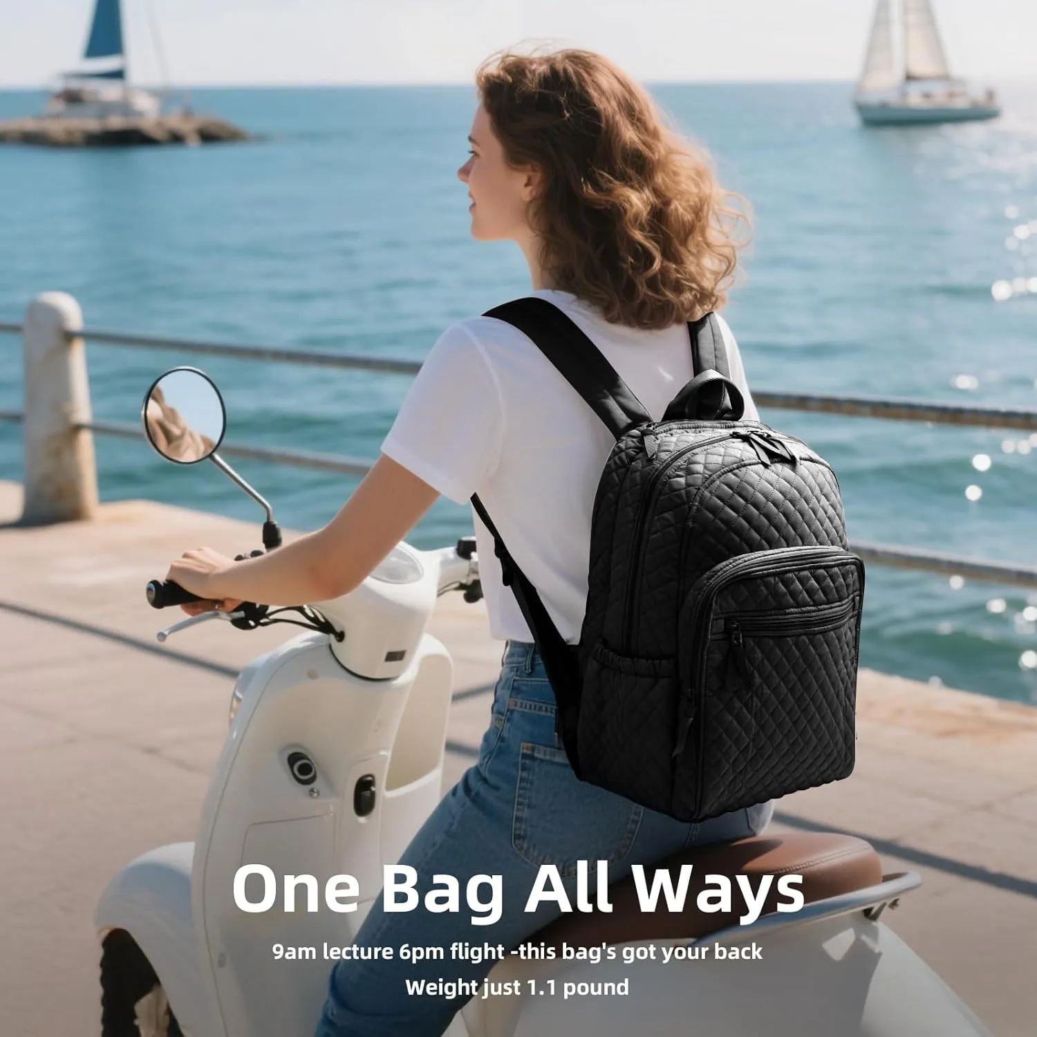 College Laptop Backpack, Travel Backpack for Women, Quilted Casual Daypack, Waterproof Bookbag for 15.6 Inch Laptop