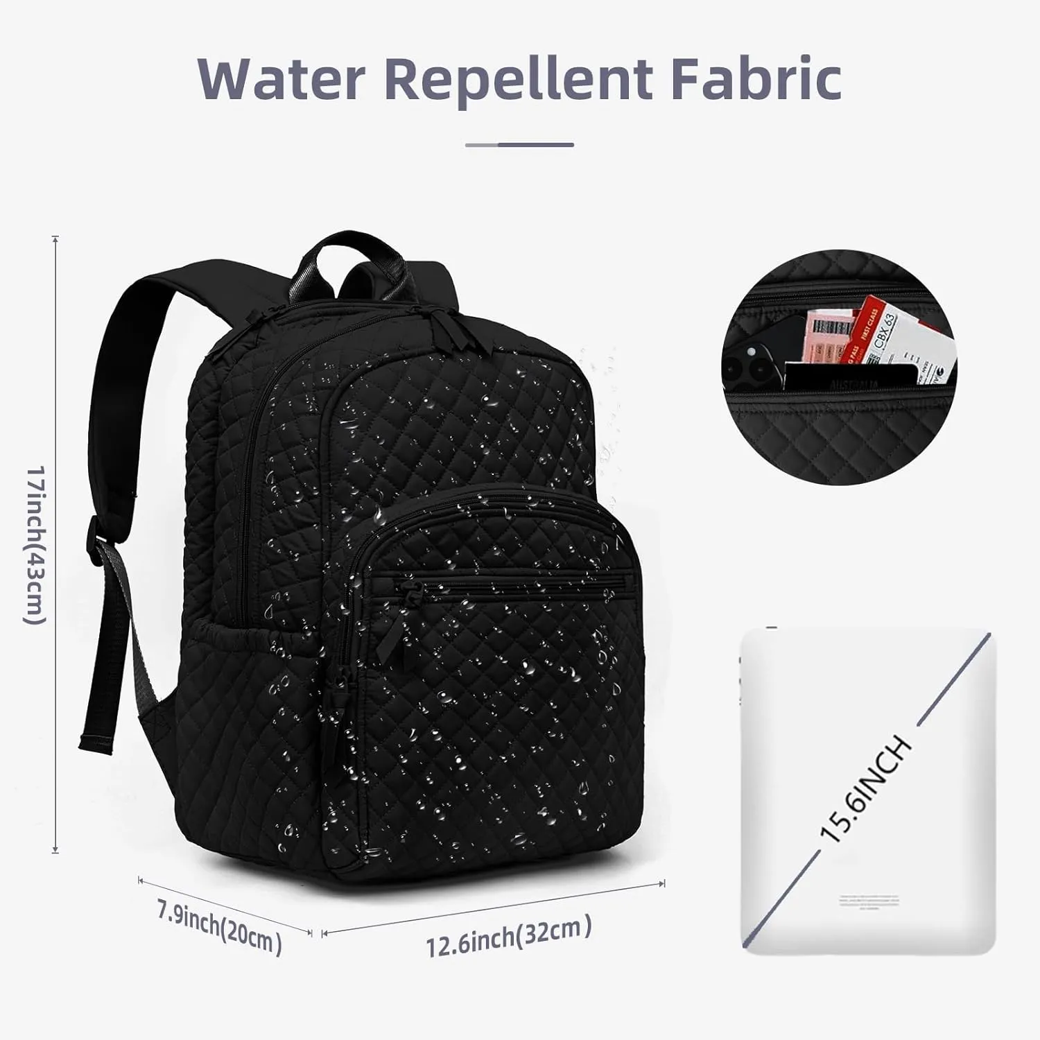 College Laptop Backpack, Travel Backpack for Women, Quilted Casual Daypack, Waterproof Bookbag for 15.6 Inch Laptop