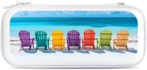 Colorful Beach Chairs Compatible with Switch Carrying Case Hard Travel Game Bag Pouch with 15 Games Accessories