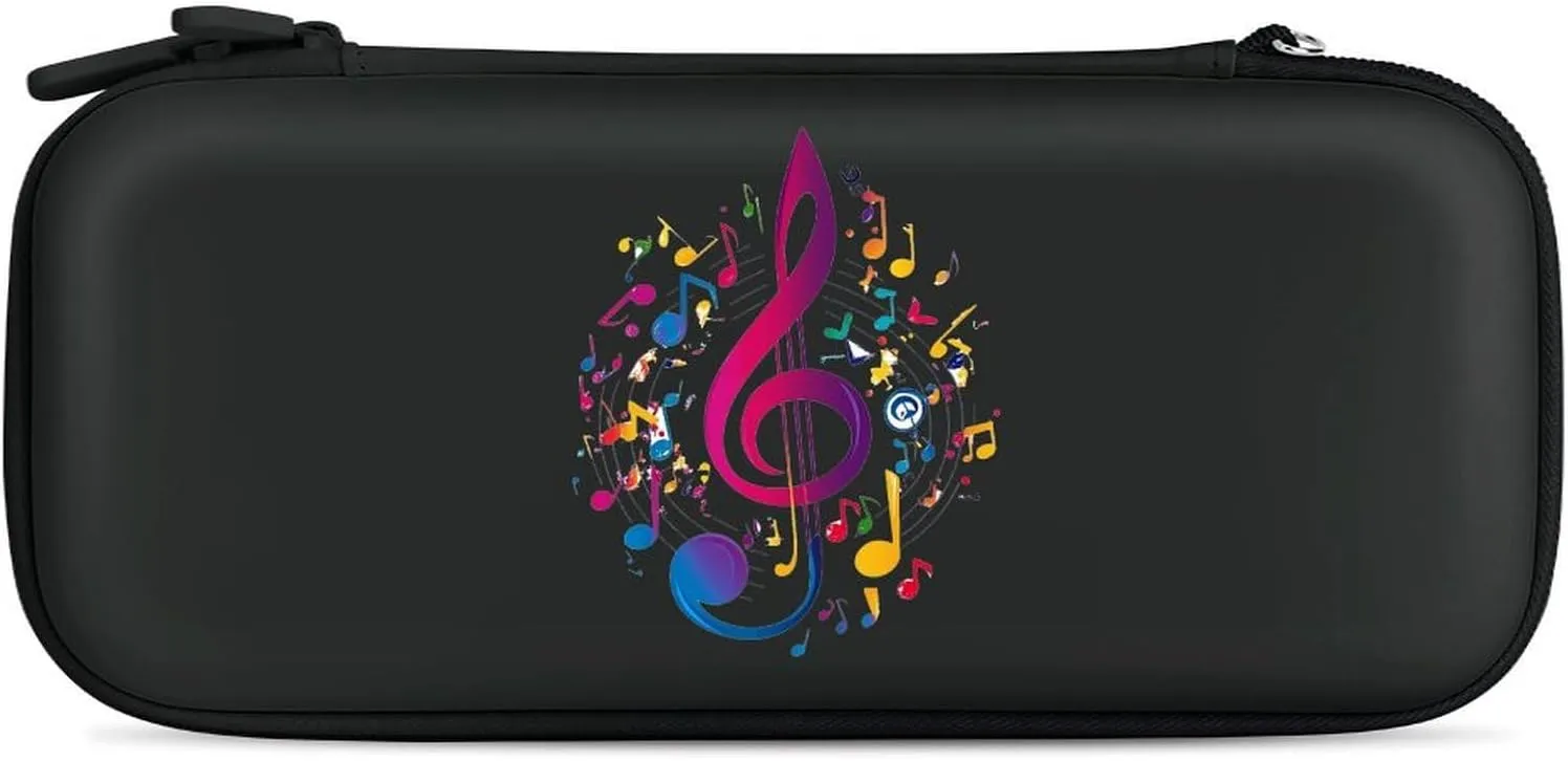 Colorful Musical Notes Compatible with Switch Carrying Case Hard Travel Game Bag Pouch with 15 Games Accessories