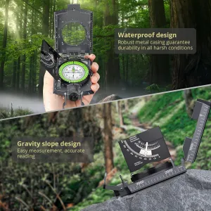 Compass Hiking Survival, IP65 Waterproof Metal Compass with Sighting Clinometer and Carry Bag, Multifunctional, Professional, for Camping Hunting Hiking Navigation