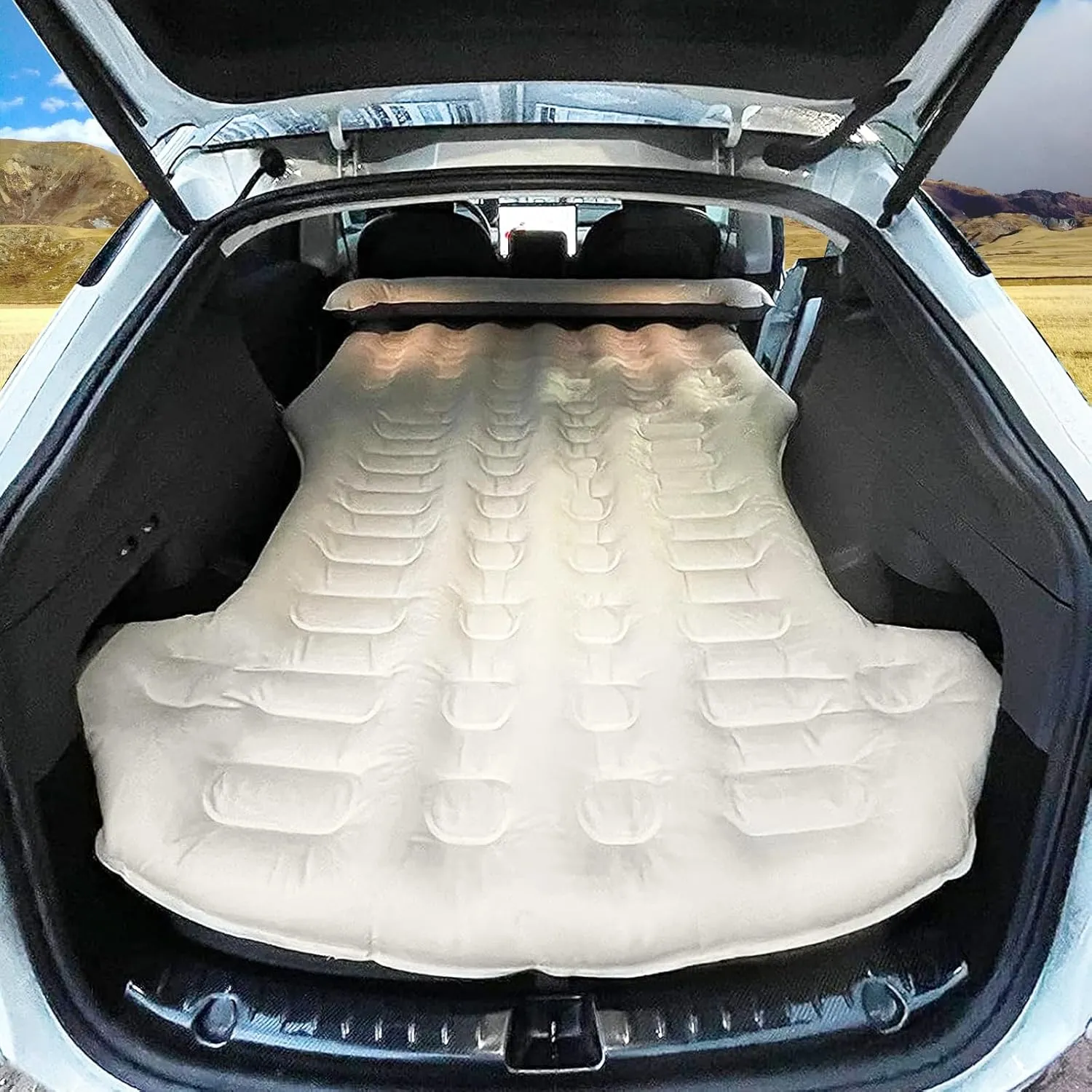 Compatible with Tesla Model Y Mattress, Inflatable Camping Mattress with Electric Air Pump and Headrest Sleeping Pad, Compatible with Tesla Model Y 2023 2022 2021 2020 Travel Accessories.