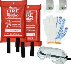 Comprehensive Fire Safety Kit | 2 Fire RED Blankets, Goggles, Hooks, Gloves | 40x40 INCH Size | Convenient Alternative to Bulky Extinguishers | Ensure Safety Effortlessly