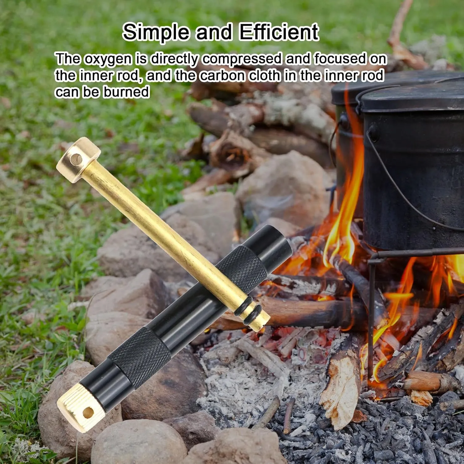 Compression Fire Tube - Lightweight Portable Pockett Bellows, Telescopic Fire Starting Tool | Extendable Airflow Pipe, Collapsiblee Design with Steel Blowing Rod for Camping Survival Emergencyy Use