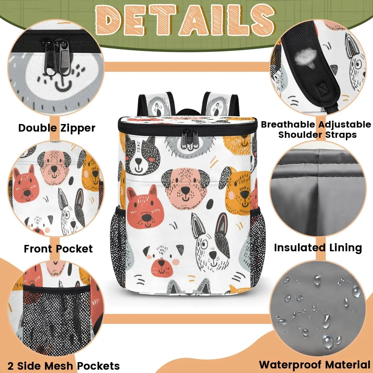 Cooler Backpack Insulated Cute Dinosaur Theme Lightweight Travel Cooler Lunch Backpack Drink Beverage Beer Bag