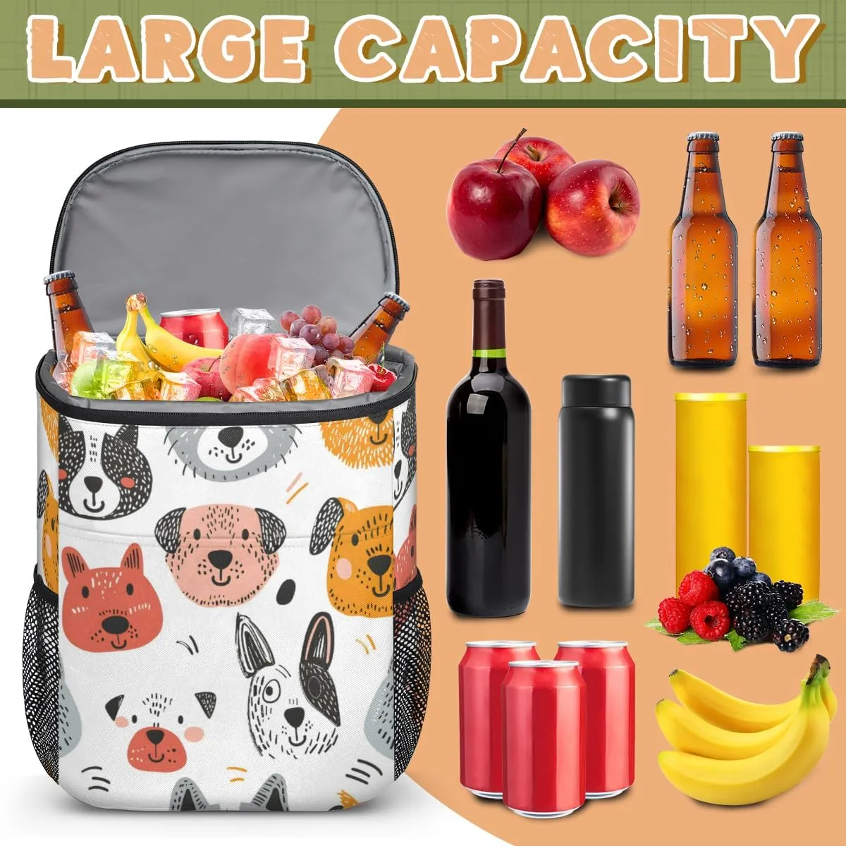 Cooler Backpack Insulated Cute Dinosaur Theme Lightweight Travel Cooler Lunch Backpack Drink Beverage Beer Bag