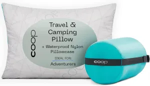 Coop Home Goods Original Adjustable Travel Pillow and Waterproof Pillow Protector Grey Bundle with Compressible Stuff Sack, Medium-Firm Memory Foam and Washable Cover, CertiPUR-US Certified (19x13)