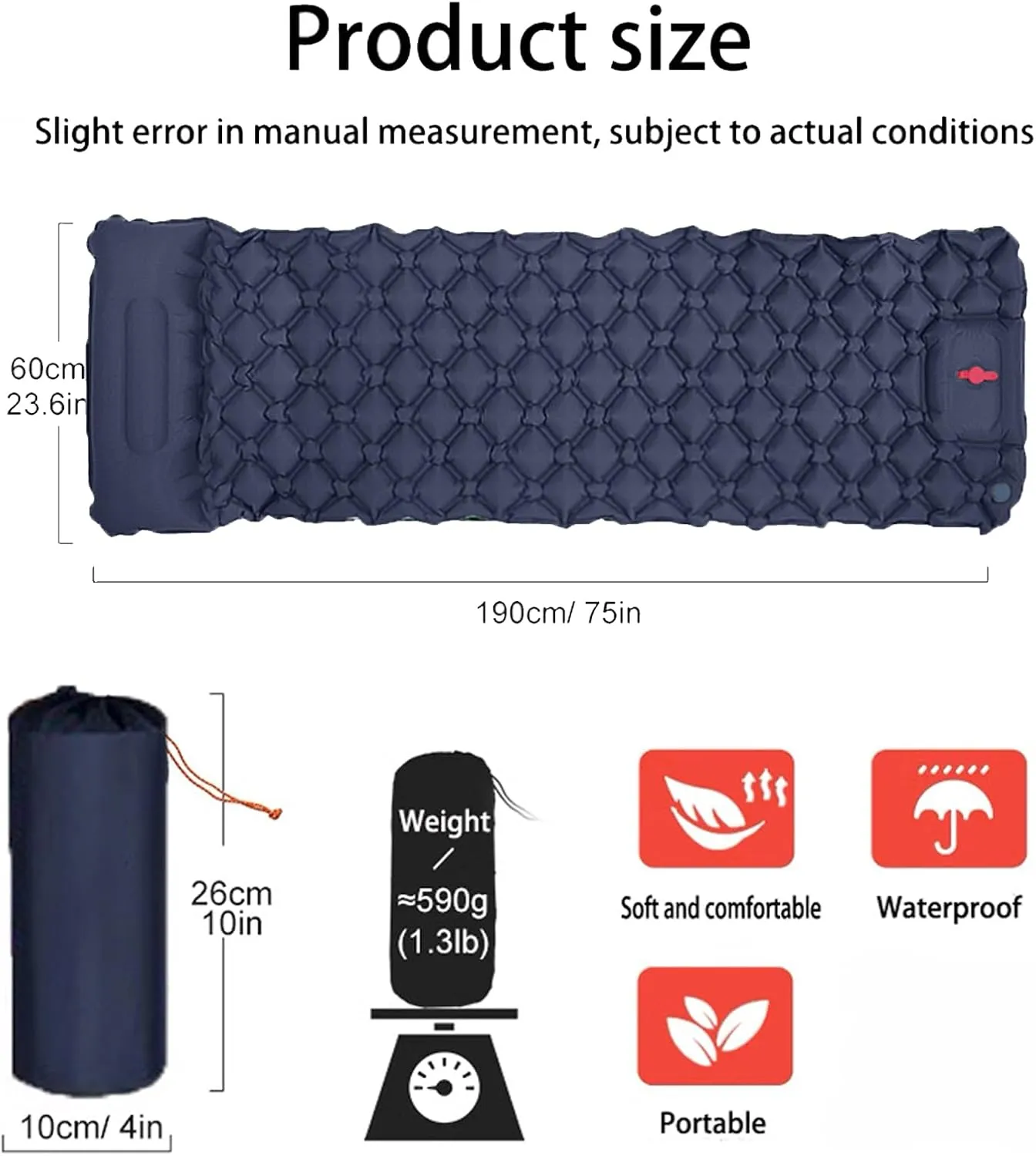 Coziya Matelas, Inflatable Sleeping Pad with Built-in Pillow, 5cm Ultralight Inflatable Camping Mattress, Splicable, Waterproof, Anti-Slip, Suitable for Outdoor Mountaineering (Army Green,Single)