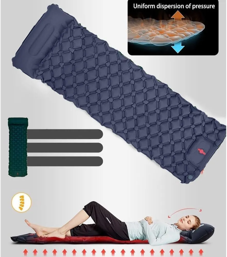 Coziya Matelas, Inflatable Sleeping Pad with Built-in Pillow, 5cm Ultralight Inflatable Camping Mattress, Splicable, Waterproof, Anti-Slip, Suitable for Outdoor Mountaineering (Army Green,Single)
