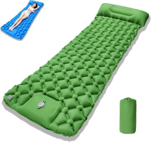 Coziya Matelas, Inflatable Sleeping Pad with Built-in Pillow, 5cm Ultralight Inflatable Camping Mattress, Splicable, Waterproof, Anti-Slip, Suitable for Outdoor Mountaineering (Army Green,Single)