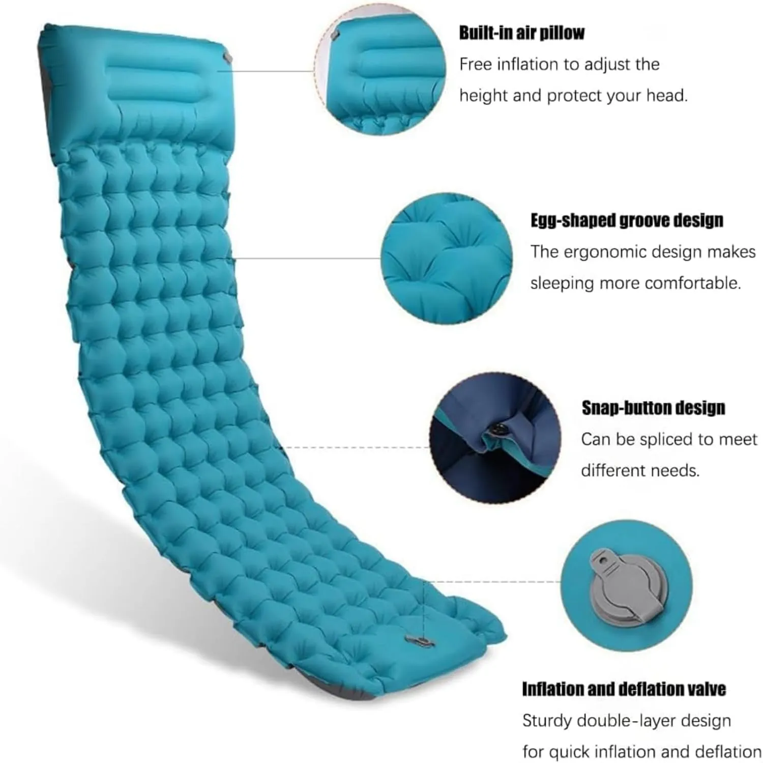 Coziya Matelas, Portable Waterproof Sleeping Pad, Ultralight Inflatable Camping Mattress, Built-in Pillow and Anti-Slip Design, for Camping, Travel, Home, Office (Navy Blue)