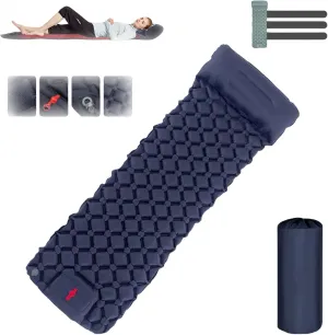 Coziya Matelas, Portable Waterproof Sleeping Pad, Ultralight Inflatable Camping Mattress, Built-in Pillow and Anti-Slip Design, for Camping, Travel, Home, Office (Navy Blue)
