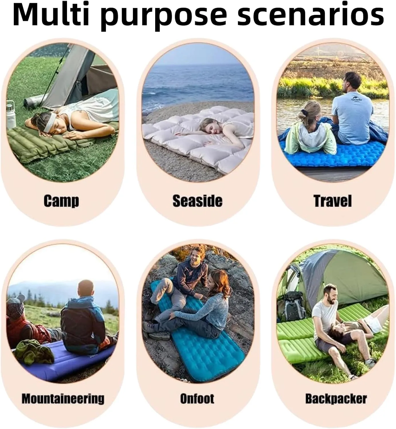 Coziya Matelas, Portable Waterproof Sleeping Pad, Ultralight Inflatable Camping Mattress, Built-in Pillow and Anti-Slip Design, for Camping, Travel, Home, Office (Navy Blue)