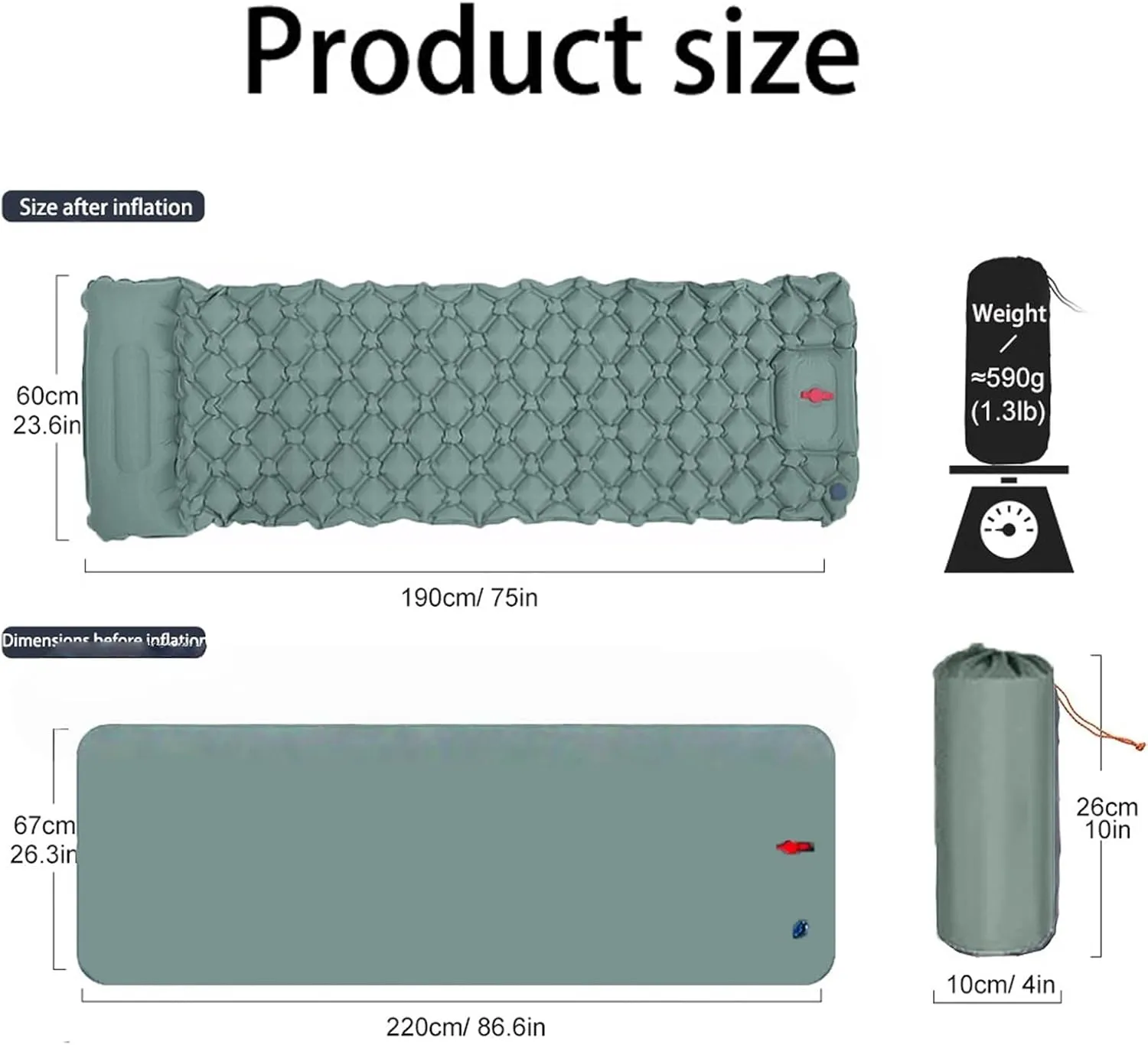 Coziya Matelas, Portable Waterproof Sleeping Pad, Ultralight Inflatable Camping Mattress, Built-in Pillow and Anti-Slip Design, for Camping, Travel, Home, Office (Navy Blue)