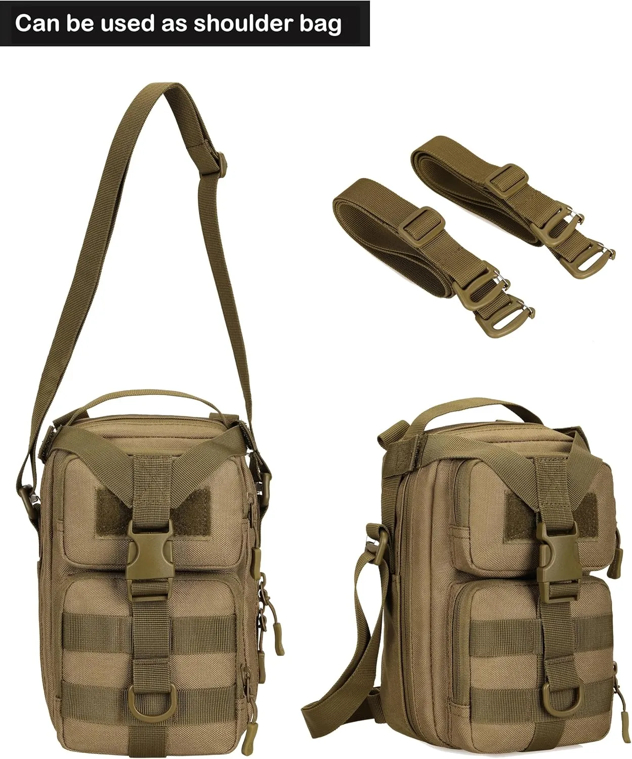 CREATOR 3 In 1 Small Military Tactical Backpack Tactical Messenger Bag Army Crossbody Shoulder Bag for Men (Brown)