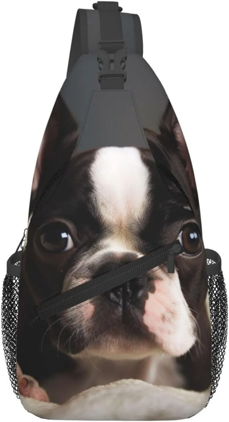 Crossbody Bag Sling Backpack Cute Boston Terrier Travel Hiking Chest Bag Daypack for Women Men
