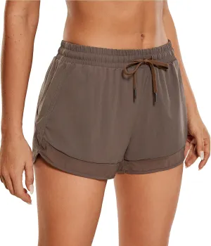 CRZ YOGA Women's Mid Rise Running Shorts Mesh Liner 3'' - Quick Dry Drawstring Workout Athletic Gym Shorts Zip Pocket