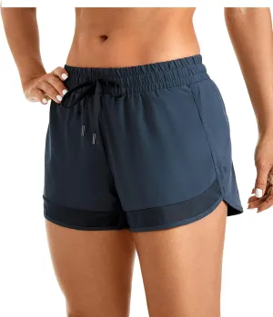 CRZ YOGA Women's Mid Rise Running Shorts Mesh Liner 3'' - Quick Dry Drawstring Workout Athletic Gym Shorts Zip Pocket