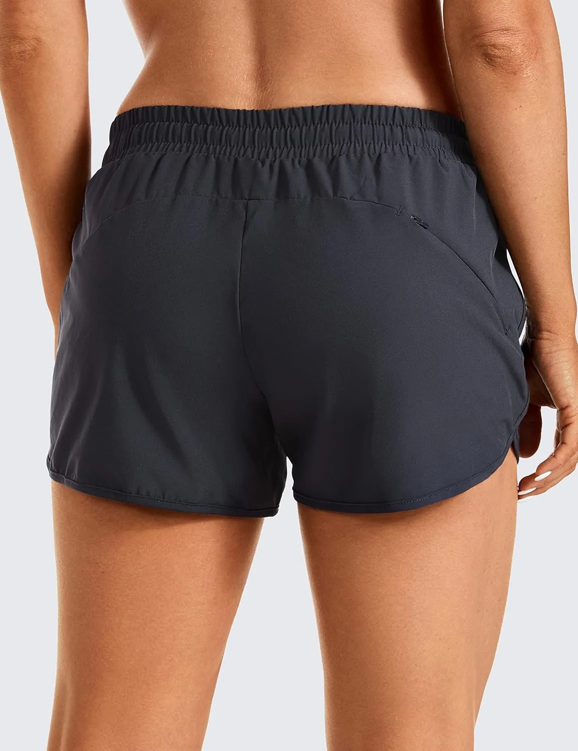 CRZ YOGA Women's Mid Rise Running Shorts Mesh Liner 3'' - Quick Dry Drawstring Workout Athletic Gym Shorts Zip Pocket