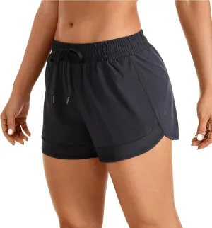 CRZ YOGA Women's Mid Rise Running Shorts Mesh Liner 3'' - Quick Dry Drawstring Workout Athletic Gym Shorts Zip Pocket