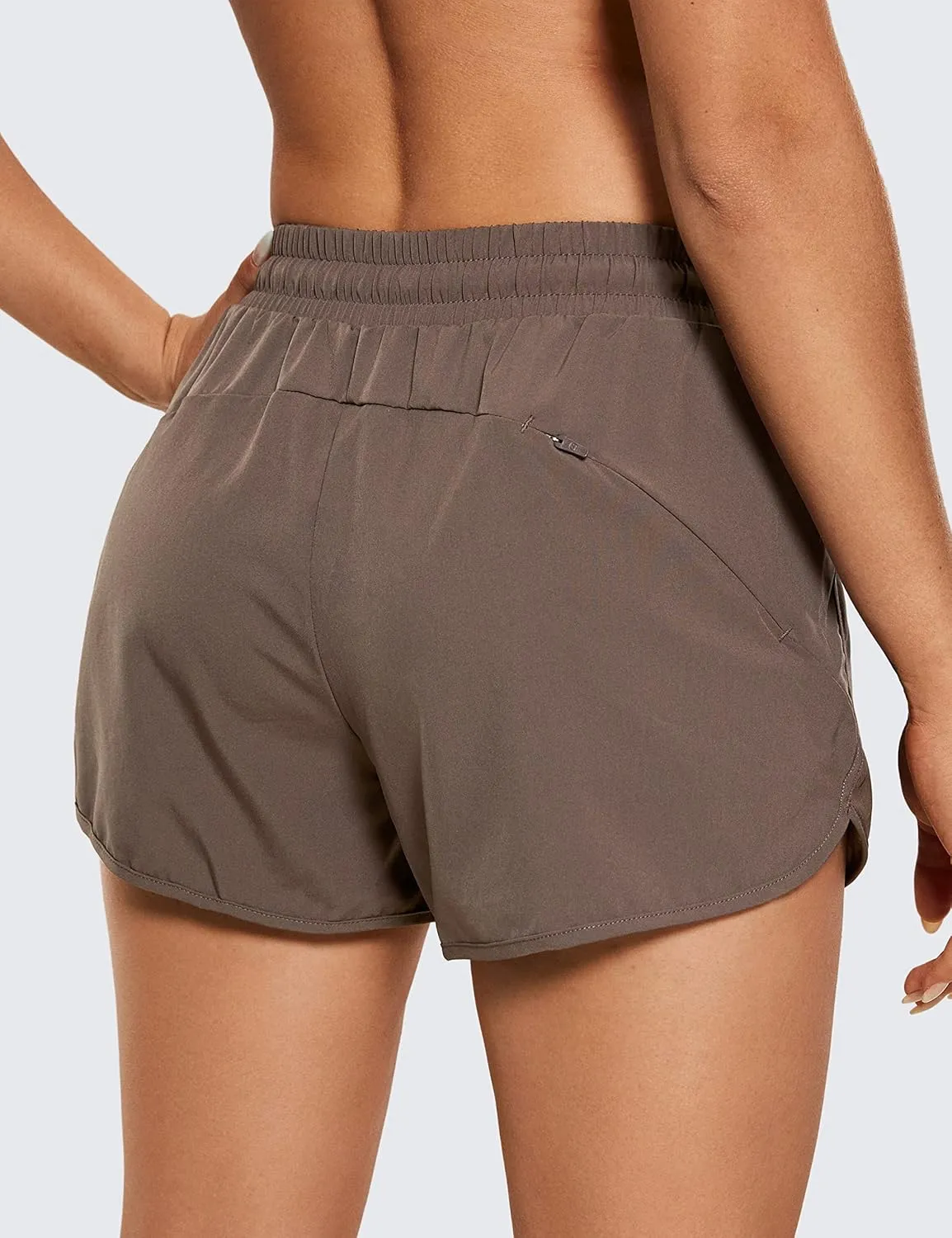 CRZ YOGA Women's Mid Rise Running Shorts Mesh Liner 3'' - Quick Dry Drawstring Workout Athletic Gym Shorts Zip Pocket