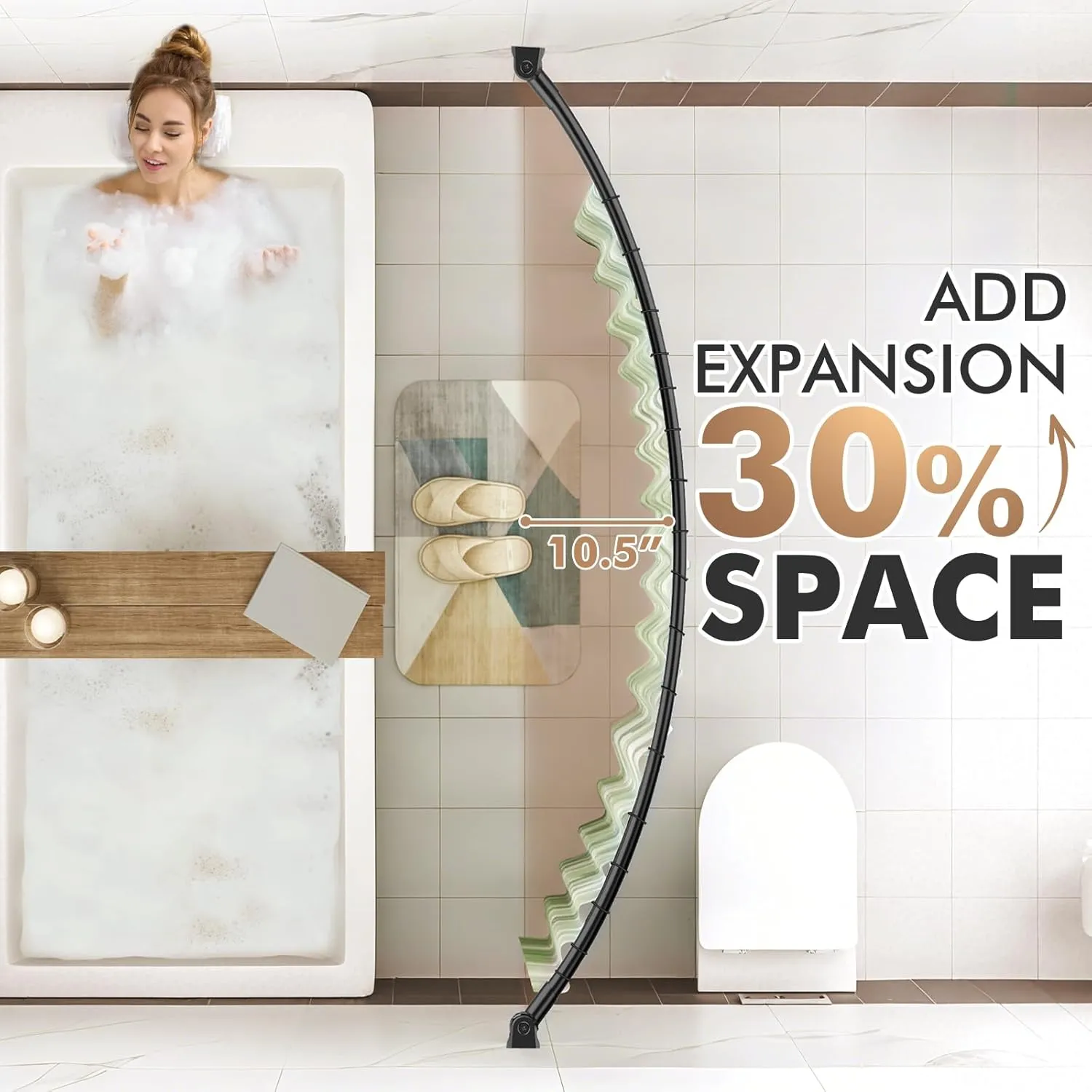 Curved Shower Curtain Rod 43-72 Inches Adjustable, Aluminum Shower Rod Rustproof, Round shower curtain rod, Curved Shower Rods for Bathroom, Bathtub, Stall, Black