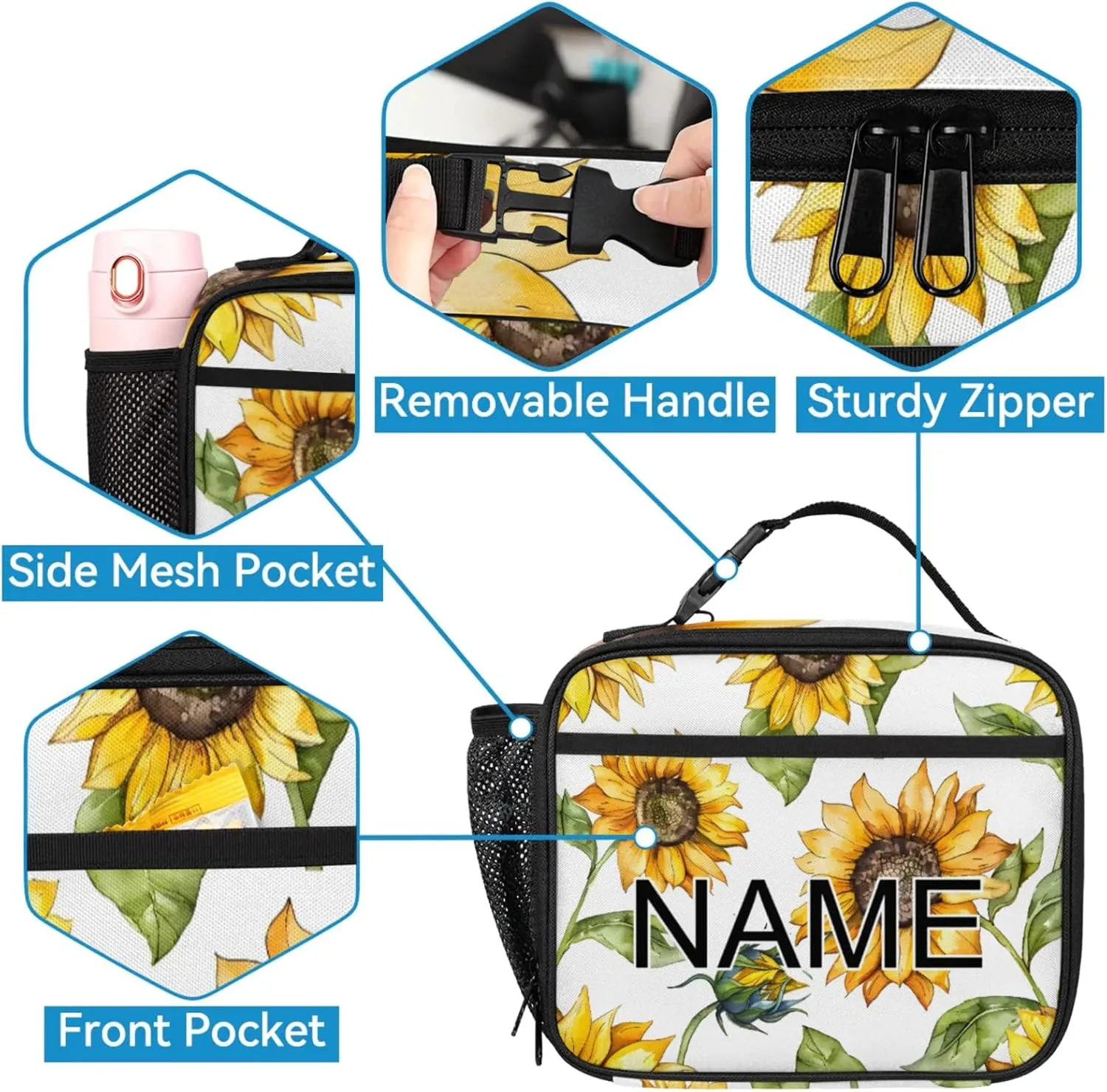 Custom Farmhouse Sunflower Backpack and Lunch Box Set Personalized Backpack with Name, Customized Summer Floral Lightweight Waterproof Travel Casual Daypacks