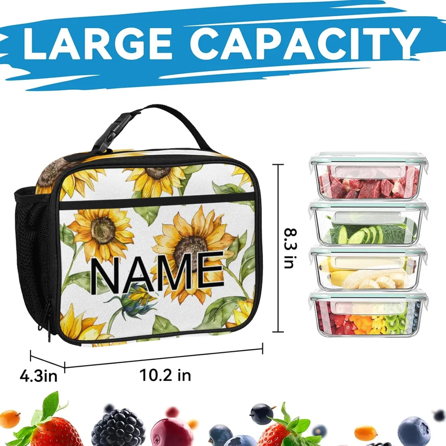 Custom Farmhouse Sunflower Backpack and Lunch Box Set Personalized Backpack with Name, Customized Summer Floral Lightweight Waterproof Travel Casual Daypacks
