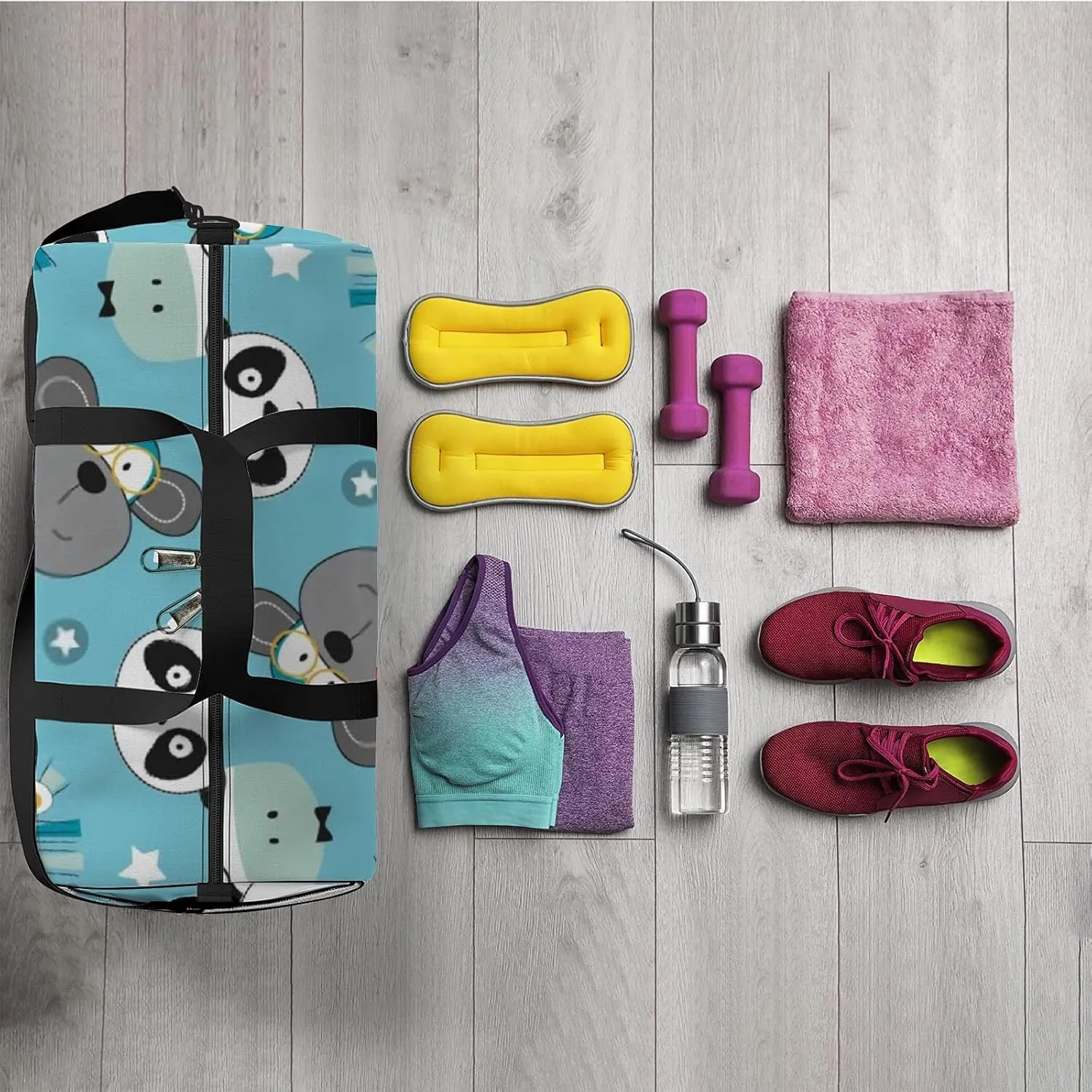 Cute Cartoon Kawaii Animals Lion Panda Koala Sports Bag Tote Bag Waterproof Gym Bag with Shoulder Strap Zipper 2 Side Pockets for Men and Women, Travel and Storage Shoulder Bag.