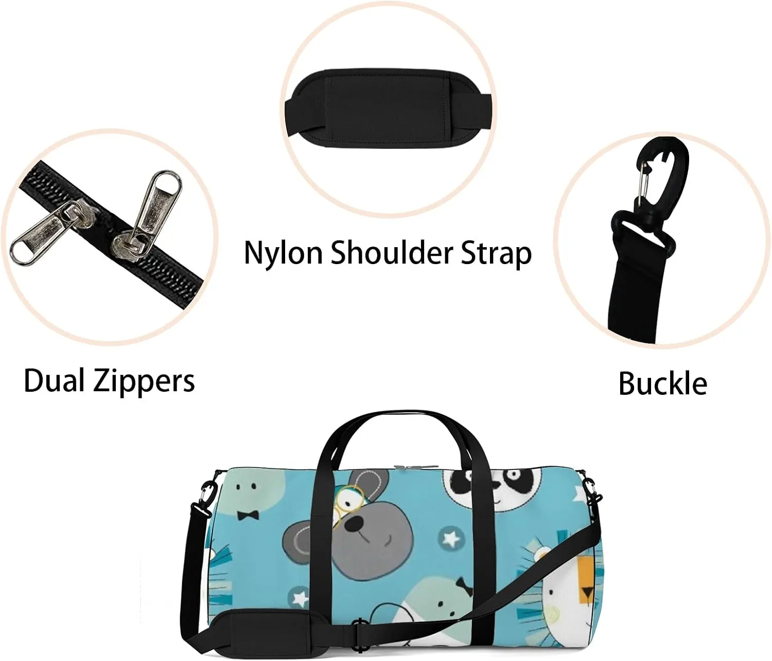 Cute Cartoon Kawaii Animals Lion Panda Koala Sports Bag Tote Bag Waterproof Gym Bag with Shoulder Strap Zipper 2 Side Pockets for Men and Women, Travel and Storage Shoulder Bag.