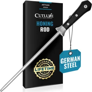 Cutluxe Honing Rod, Knife Sharpener Rod – 10" Honing Steel – Ergonomic Handle Design – Artisan Series