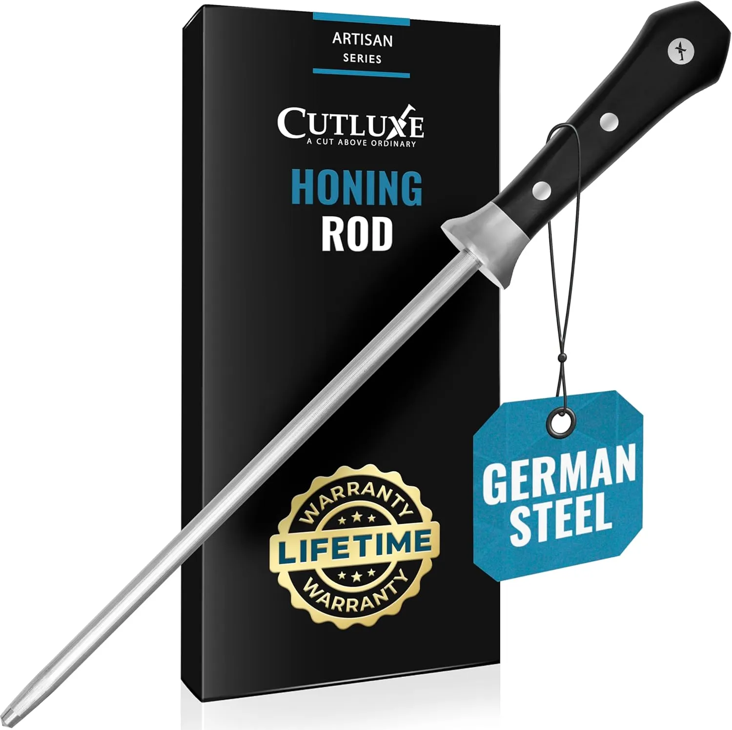 Cutluxe Honing Rod, Knife Sharpener Rod – 10" Honing Steel – Ergonomic Handle Design – Artisan Series