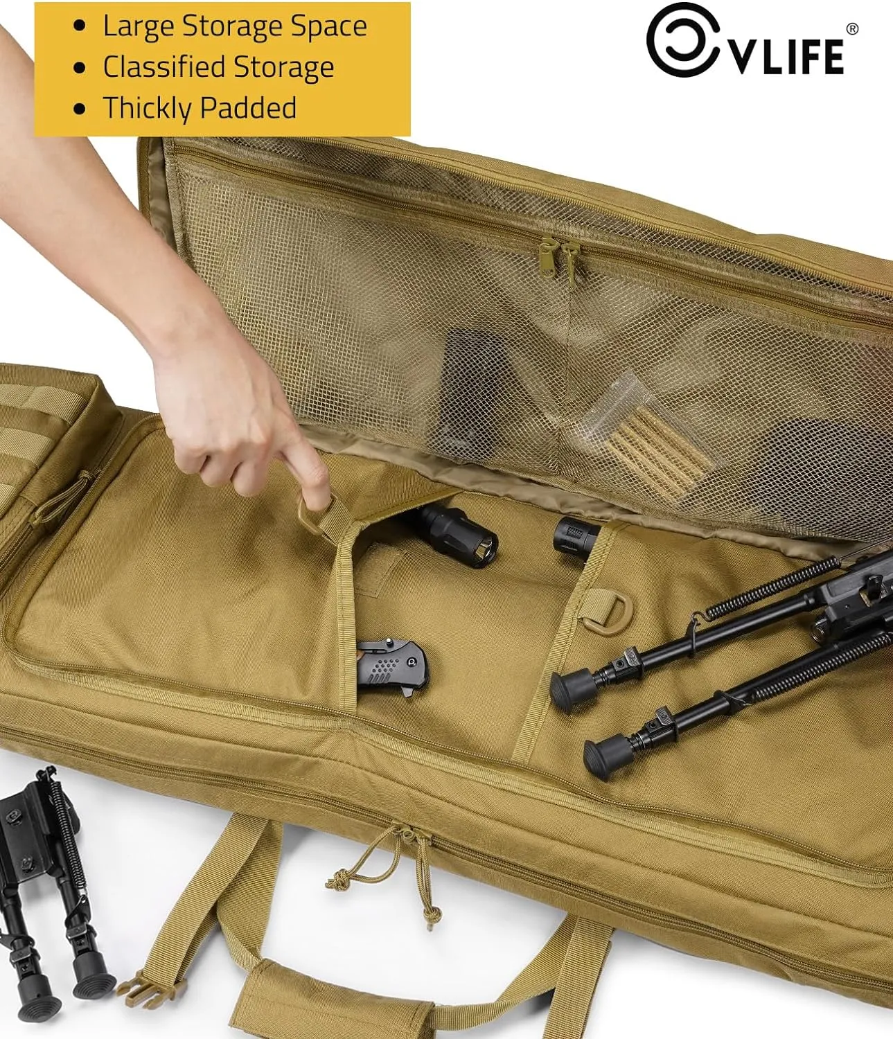 CVLIFE 36" 42" 46" Soft Rifle Case Tactical Double Long Gun Bag,with Lockable Zipper and Backpack Strap,Rifle Backpack Rifle Bag Gun Case for Outdoor Hunting Shooting Range
