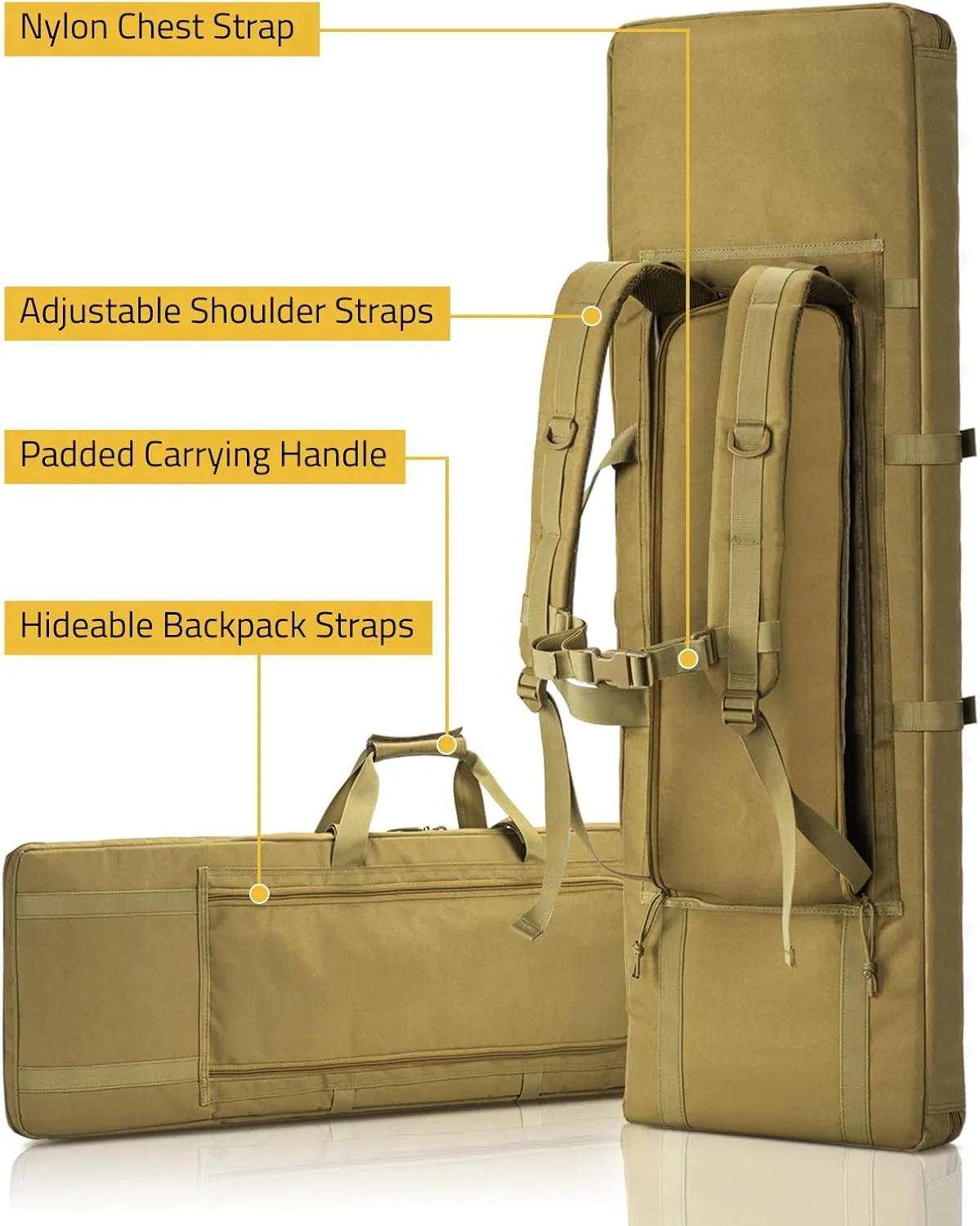 CVLIFE 36" 42" 46" Soft Rifle Case Tactical Double Long Gun Bag,with Lockable Zipper and Backpack Strap,Rifle Backpack Rifle Bag Gun Case for Outdoor Hunting Shooting Range