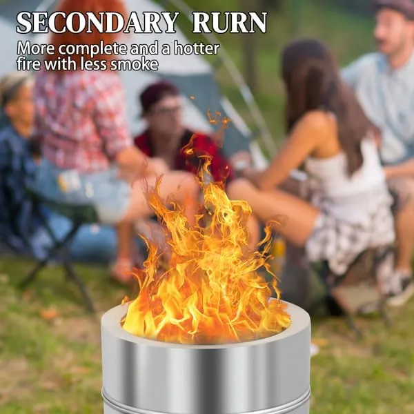 Cylindrical one-Piece Wide-Rim Stove with a smokeless Burner, Stainless Steel, with a Handle, with a Cross Base, with a Storage Bag (19.3 * 19.3 * 16.7in)