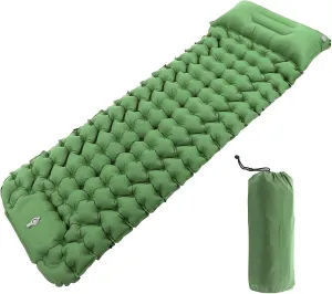 DADEA Camping Sleeping Pad,Camping Mat with Pillow,Built in Foot Pump Camping Air Mattress,Ergonomic Ultralight Sleeping Pad,Portable Self Inflating Sleeping Pad with Storage Bag(Green)