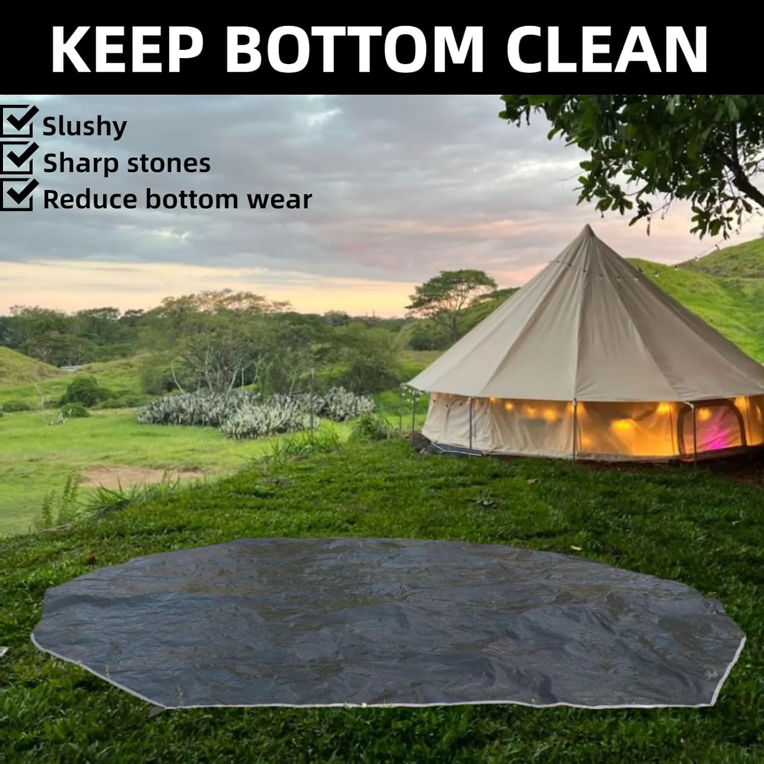 DANCHEL OUTDOOR B5PRO/B2/B2A Bell Tent Footprint, 3/4/5/6m Waterproof Round Tarp Ground Sheet for Canvas Yurt Tent Floor Protector Camping Glamping Accessories