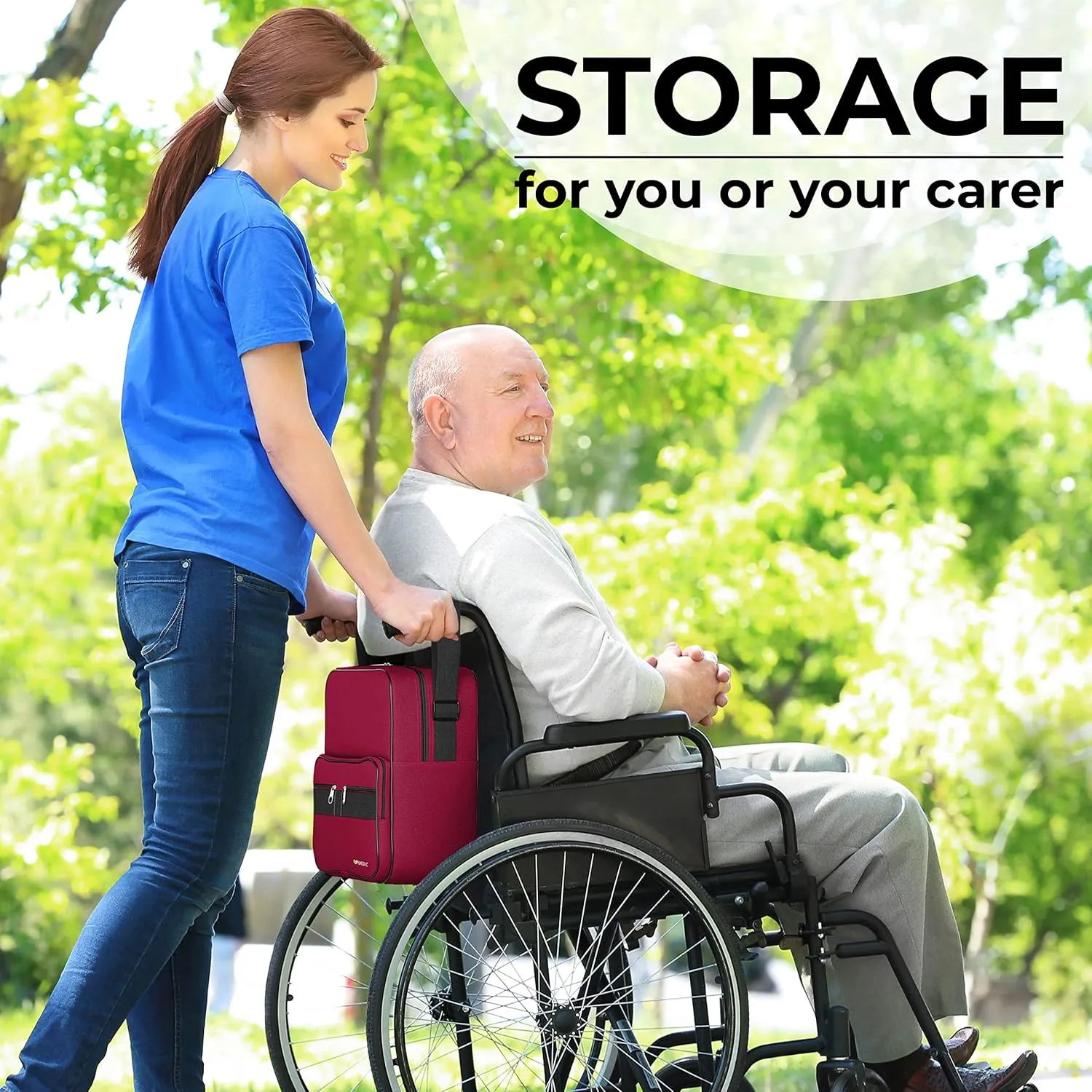 Deluxe Wheelchair Bag – Storage Backpack for Adults – Hangs Securely on Wheelchair Back – Organiser for Mobility & Electric Wheelchairs – Wine
