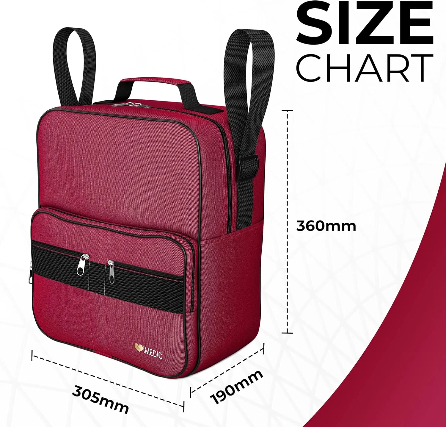 Deluxe Wheelchair Bag – Storage Backpack for Adults – Hangs Securely on Wheelchair Back – Organiser for Mobility & Electric Wheelchairs – Wine