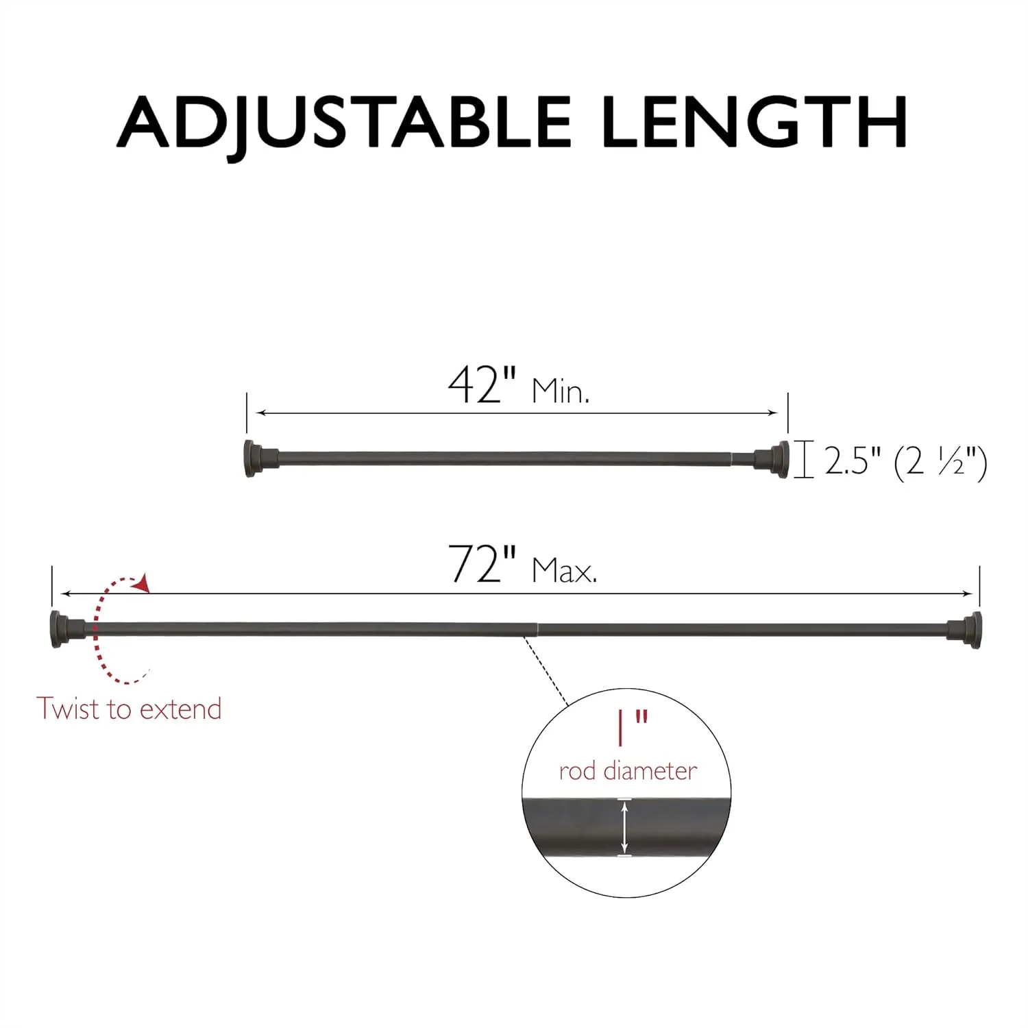 Design House 560920 Classic Adjustable 42 to 72-inch Shower Rod for Bathroom in Oil Rubbed Bronze