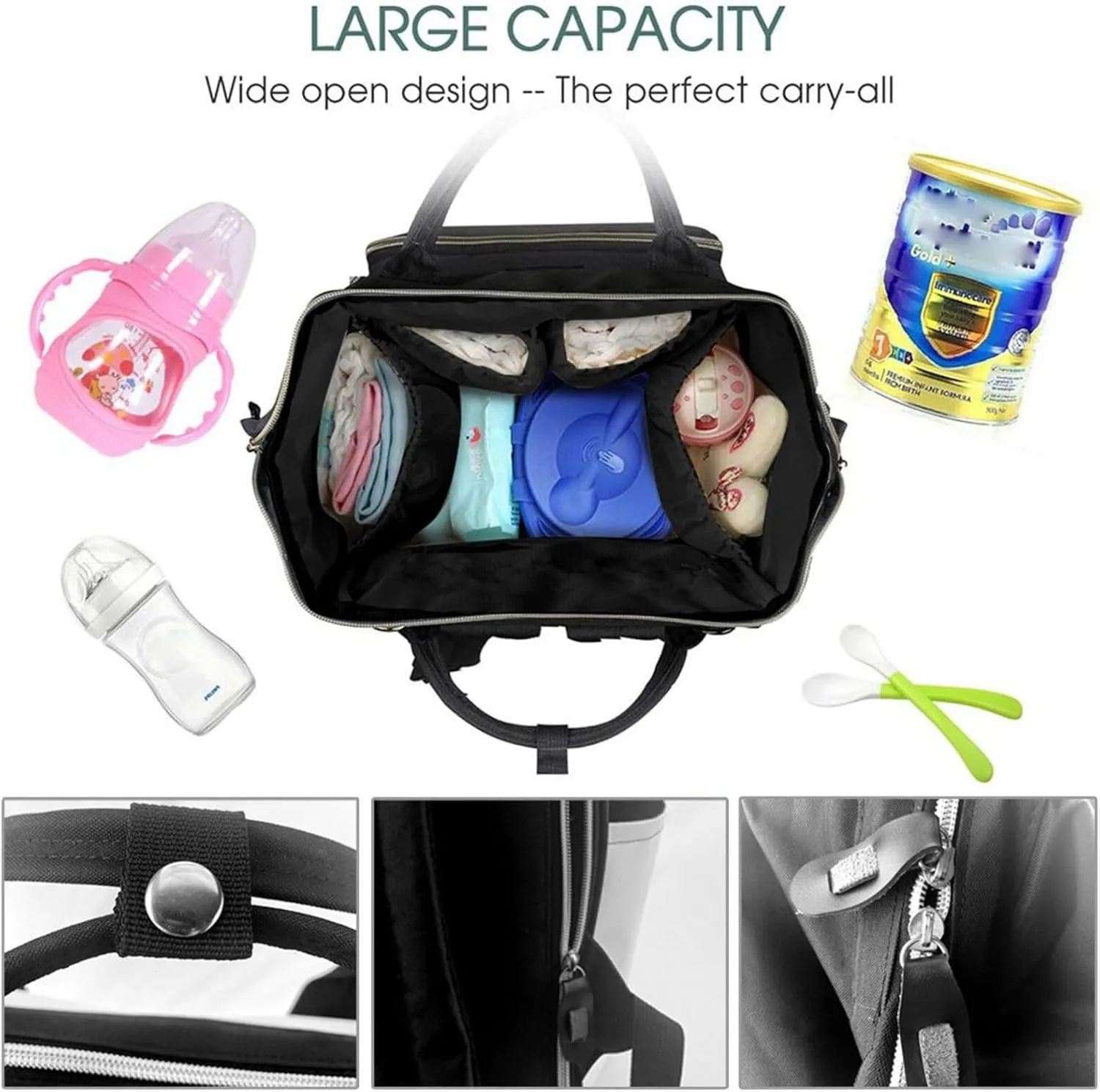Diaper Bag Nappy Backpack Baby Bag Black and white tiger Mummy Backpack Multifunction Changing Bags for Travel, Flying Parrot, One Size