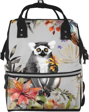 Diaper Bag Nappy Backpack Baby Bag Running german shepherd dog Mummy Backpack Multifunction Changing Bags for Travel, Animals Lemur Flowers Pattern, One Size